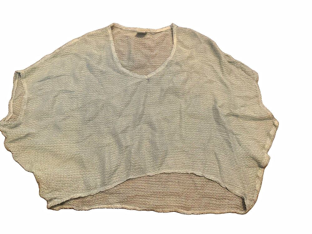 Sunday Gray Sheer Knit Scoop Neck Short Sleeve Pullover Top One Size